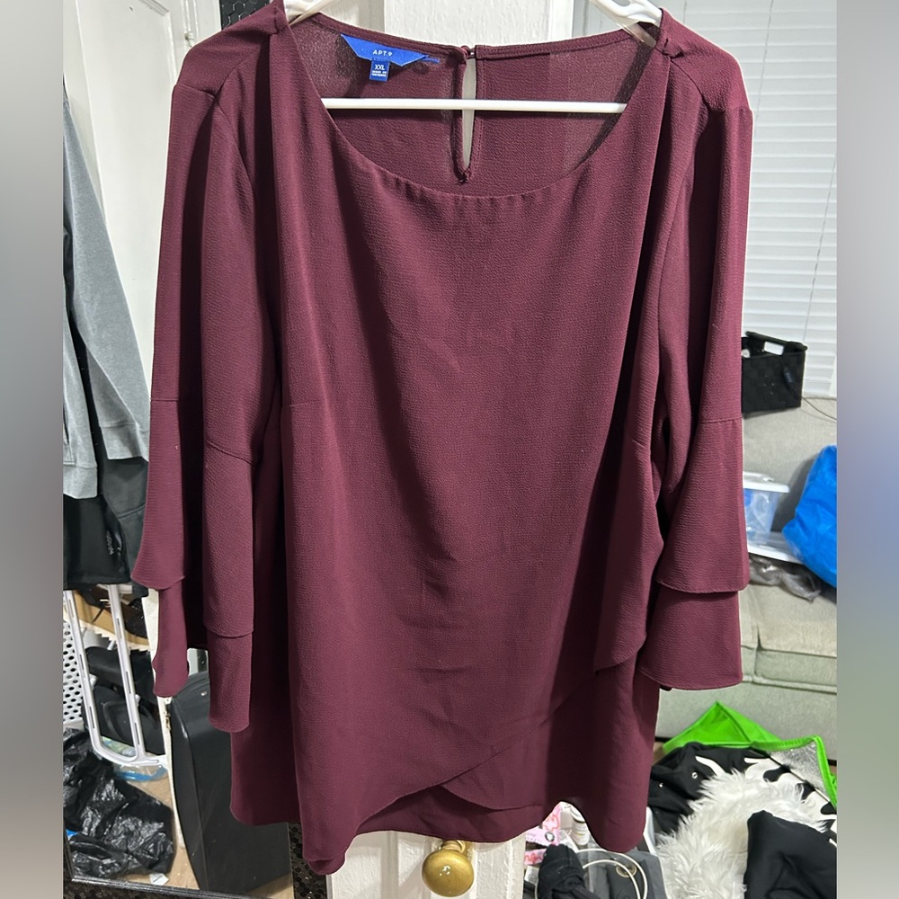 Maroon Asymmetric Bell Sleeve Blouse